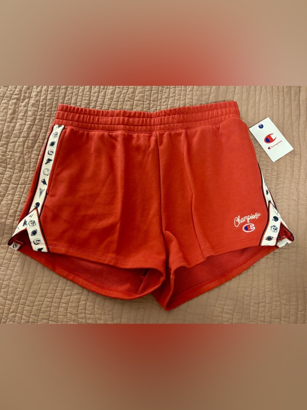 Champion Women's Red Athletic Shorts with Script Logo